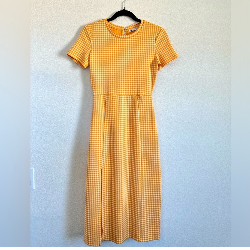 Zara Yellow Gingham Midi Dress